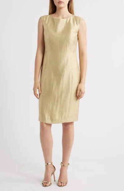Anne Klein Cap Sleeve Metallic Sheath Dress In Safari