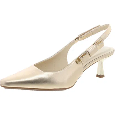 Anne Klein Carmel Womens Patent Padded Insole Slingback Heels In Light Gold