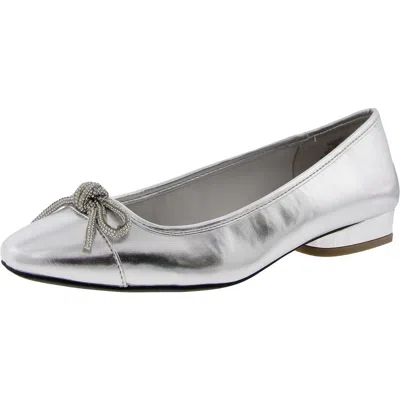 Anne Klein Cassidy Womens Bow Manmade Ballet Flats In Silver