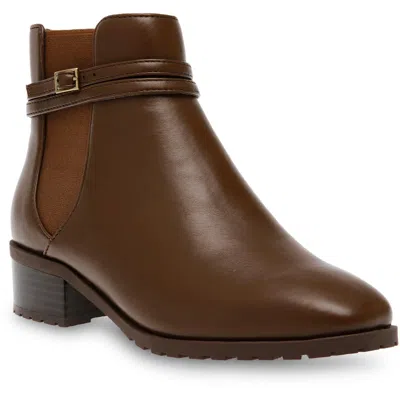 Anne Klein Cassie Womens Faux Leather Zip Up Ankle Boots In Brown