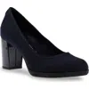 Anne Klein Castana Round Toe Block Heel Pump In Navy Fabric