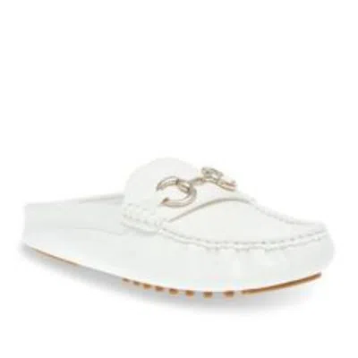 Anne Klein Centric Flats Women's White Leather Comfort Loafer Mule Htat899
