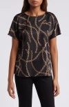 Anne Klein Chain Print Short Sleeve Top In Anne Black Multi