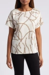 Anne Klein Chain Print Short Sleeve Top In White
