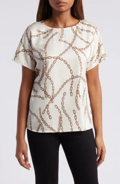 Anne Klein Chain Print Short Sleeve Top In White