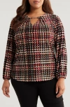 Anne Klein Chain Strap Houndstooth Top In Anne Black Multi