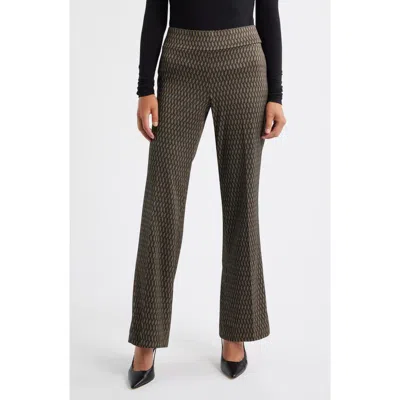 Anne Klein Chevron High Waist Pull-on Wide Leg Pants In Gray
