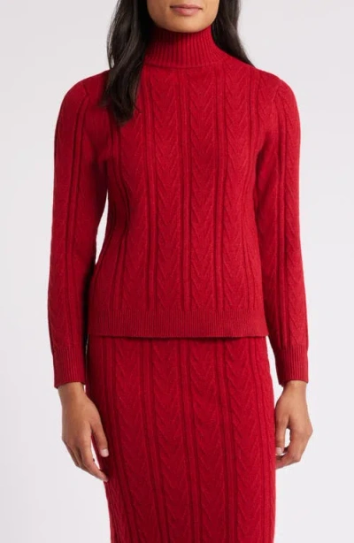 Anne Klein Chevron Mock Neck Sweater In Titian Red