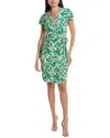 Anne Klein Abstract Print Flutter Sleeve Wrap Dress In White