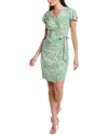 Anne Klein Women's Faux-wrap Flutter-sleeve Print Dress In Green