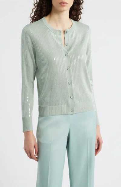 Anne Klein Clear Sequin Cardigan In Green