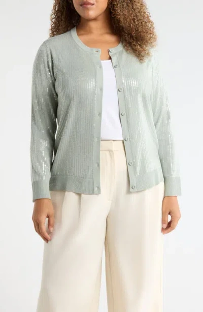 Anne Klein Clear Sequin Cardigan In Green