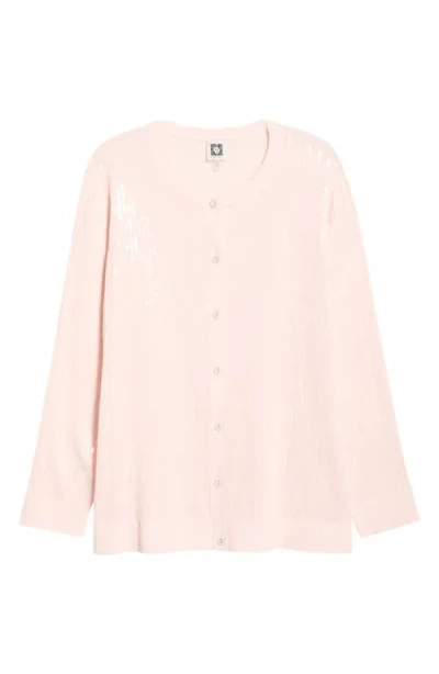 Anne Klein Clear Sequin Cardigan In Pink