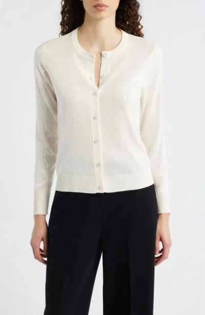 Anne Klein Clear Sequin Cardigan In White