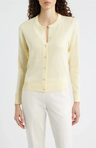 Anne Klein Clear Sequin Cardigan In White