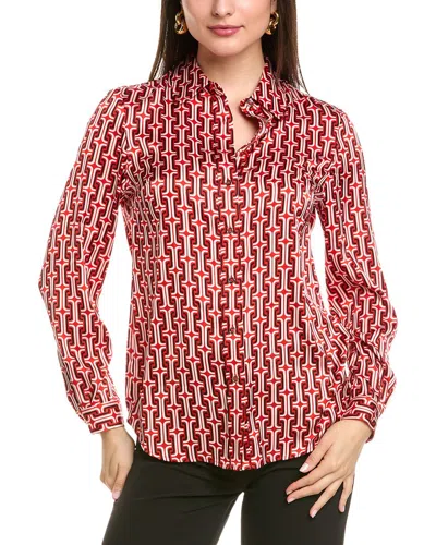 Anne Klein Collared Button Front Blouse In Red