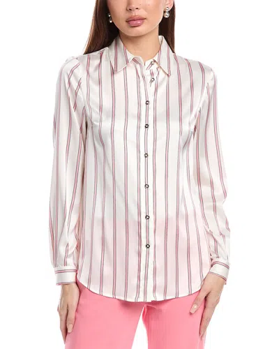 Anne Klein Collared Button Front Blouse In White Dove Multi