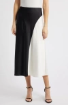 Anne Klein Pull-on Bias Colorblocked Flared Midi Skirt In Anne Black/white Dove