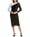 Anne Klein Colorblock Sequin Long Sleeve Midi Dress In Black
