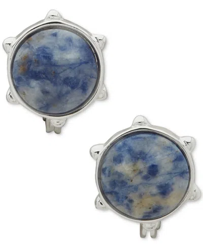 Anne Klein Colored Stone Nailhead Comfort Clip On Earrings In Blue