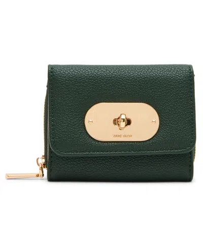 Anne Klein Compact Turn-lock Trifold Wallet In Green