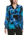 Anne Klein Petite Printed Faux-wrap Blouse In Blue