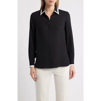 Anne Klein Contrast Trim Shirt In Black