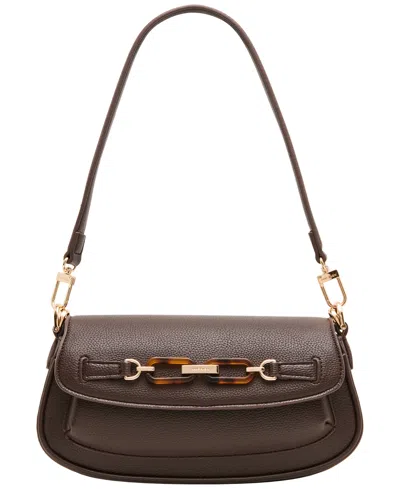 Anne Klein Convertible Flap Small Shoulder Handbag In Brown