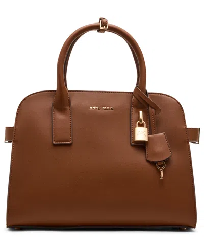 Anne Klein Convertible Strap Medium Curved Satchel Bag In Brown