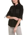 Anne Klein Plus Size Collared Convertible Utility Top In Black