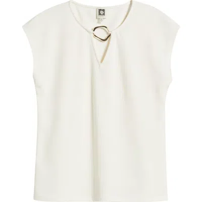 Anne Klein Cool Crepe V-neck Top In White