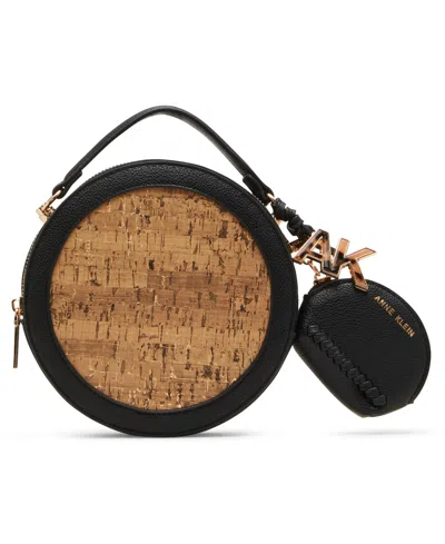 Anne Klein Cork Circle Small Crossbody Bag In Black