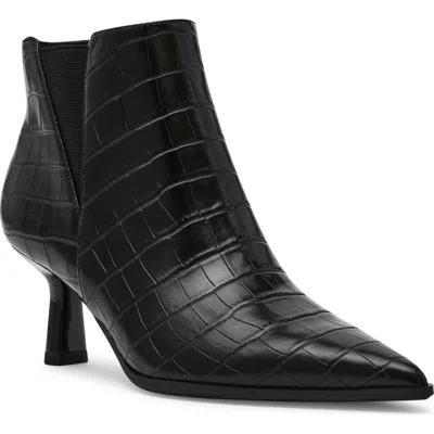 Anne Klein Cormack Croc Embossed Faux Leather Bootie In Black Croco