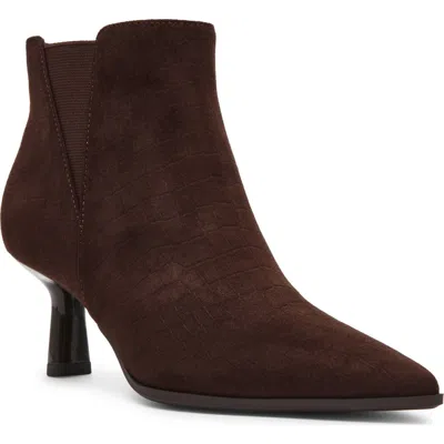 Anne Klein Cormack Croc Embossed Faux Leather Bootie In Coffee Croco Micro