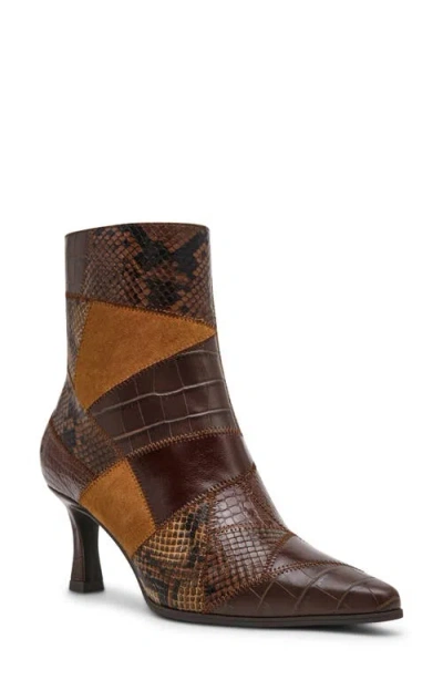 Anne Klein Cosia Pointed Toe Faux Leather Bootie In Brown Patchwork