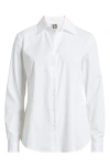 Anne Klein Cotton Blend Poplin Button-up Shirt In Bright White