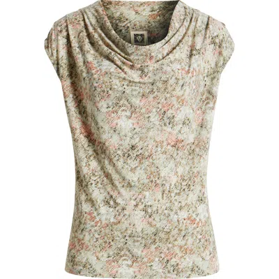 Anne Klein Cowl Neck Cap Sleeve Top In Soft Aloe Multi