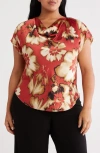 Anne Klein Women's Floral-print Cowlneck Short-sleeve Blouse, Created For Macy's