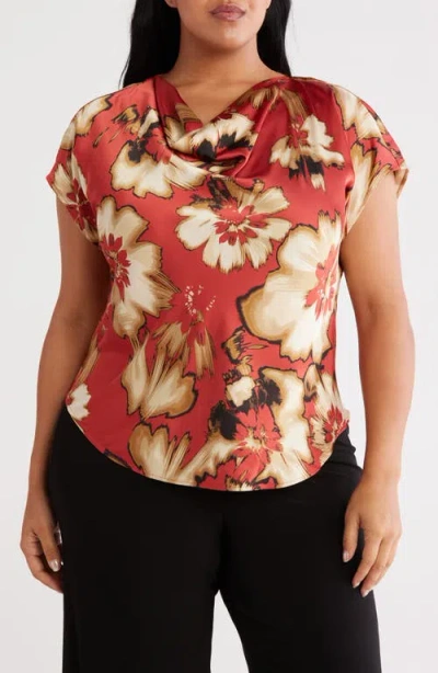 Anne Klein Women's Floral-print Cowlneck Short-sleeve Blouse, Created For Macy's In Multi