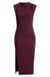 Anne Klein Cowl Neck Sleeveless Midi Dress In Burgundy