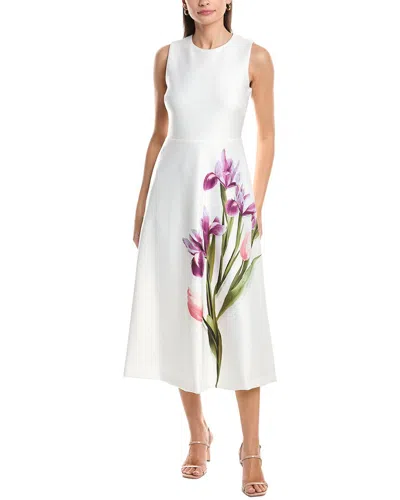Anne Klein Crewneck A-line Printed Scuba Midi Dress In White