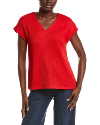 Anne Klein Crinkle Pintuck Knit Top In Red