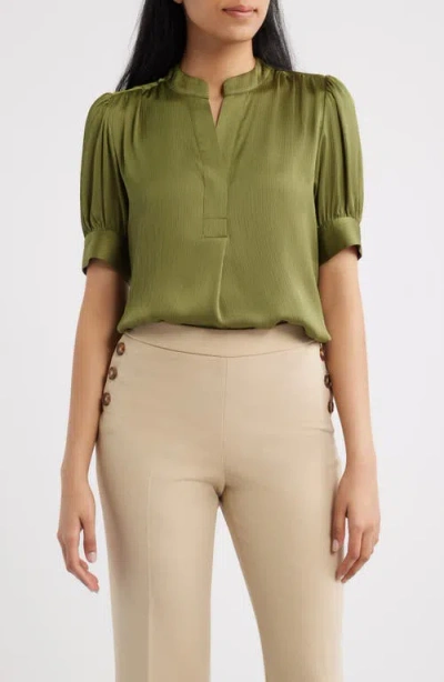 Anne Klein Crinkle Satine Top In Green