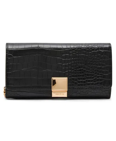 Anne Klein Croc-embossed Chain Crossbody Wallet In Black