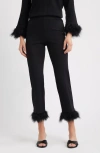 Anne Klein Crop Feather Trim Pull-on Pants In Black
