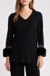 Anne Klein Womens Faux Fur Rayon Sweaterdress In Anne Black