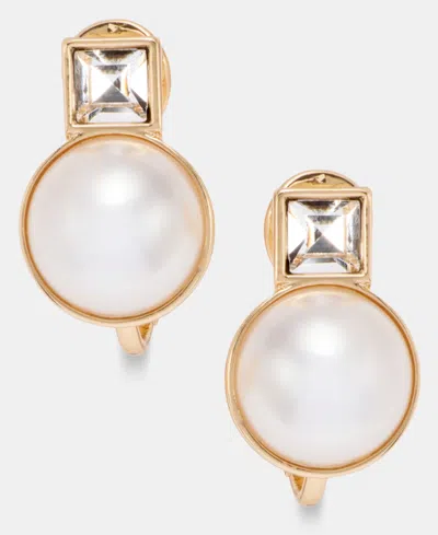 Anne Klein Crystal & Faux Pearl Gold-tone Princess Cut Button Earrings