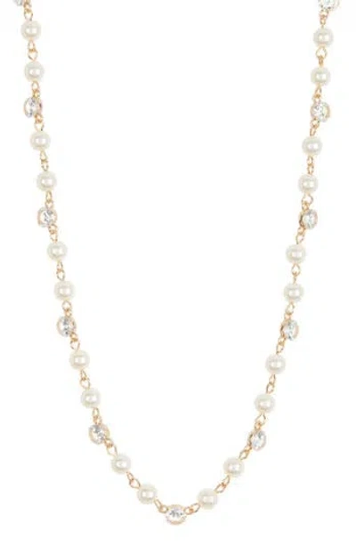 Anne Klein Crystal & Imitation Pearl Collar Necklace In Gold