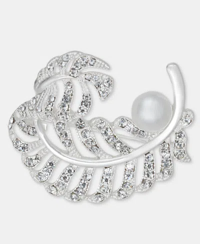 Anne Klein Crystal & Imitation Pearl Leaf Pin In Silver