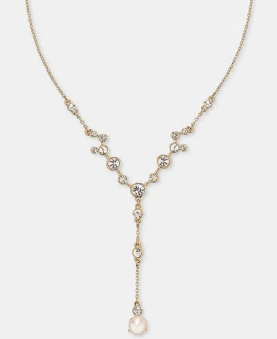 Anne Klein Crystal & Imitation Pearl Station Lariat Necklace, 16" + 3" Extender In Gold